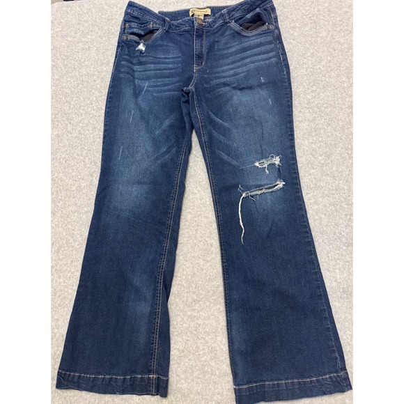 Democracy Denim - Democracy Liberty Bell Flare Jeans Women 16 Dark Wash Distressed Denim Wide Leg